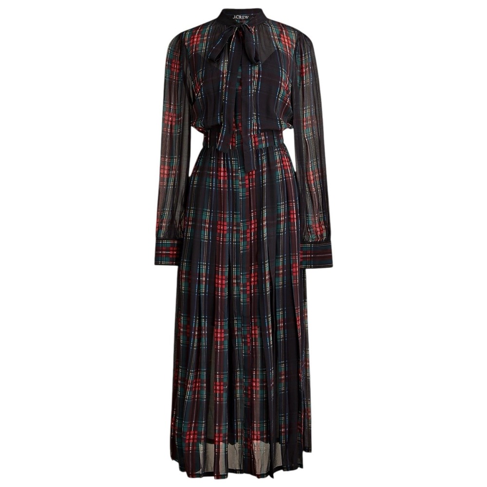 J. Crew Factory Black Plaid Midi Dress with Red & Green Trim